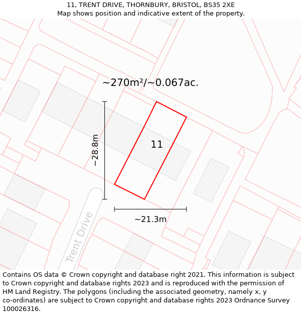 11, TRENT DRIVE, THORNBURY, BRISTOL, BS35 2XE: Plot and title map