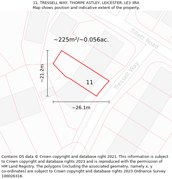 11, TRESSELL WAY, THORPE ASTLEY, LEICESTER, LE3 3RA: Plot and title map