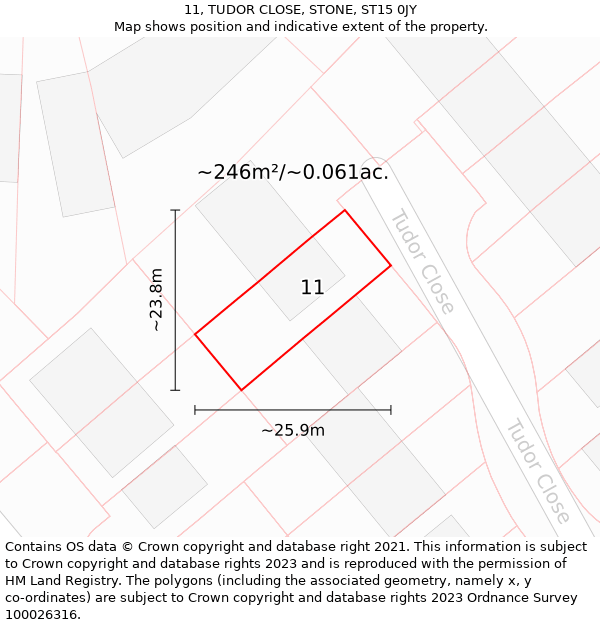 11, TUDOR CLOSE, STONE, ST15 0JY: Plot and title map