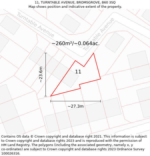 11, TURNTABLE AVENUE, BROMSGROVE, B60 3SQ: Plot and title map