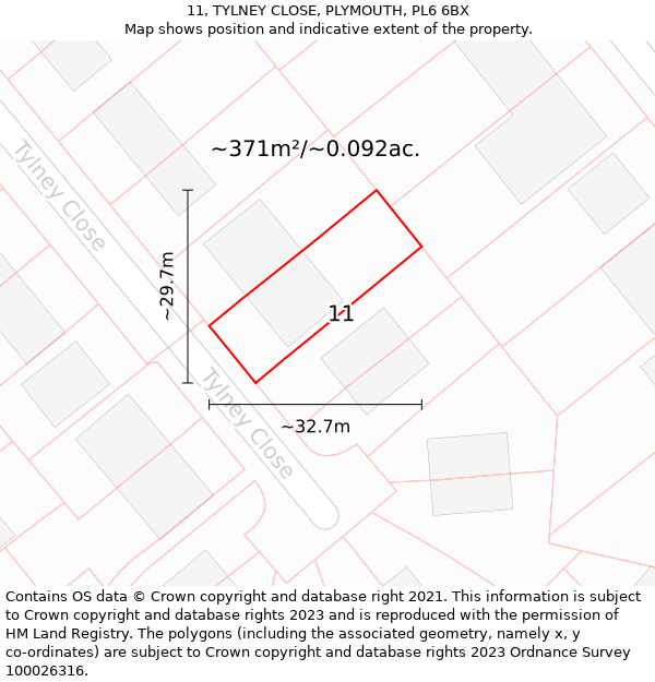 11, TYLNEY CLOSE, PLYMOUTH, PL6 6BX: Plot and title map