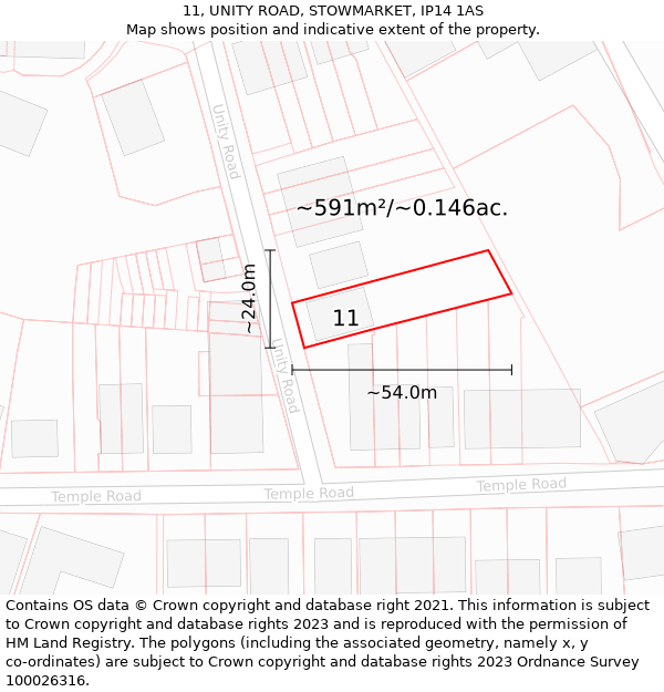 11, UNITY ROAD, STOWMARKET, IP14 1AS: Plot and title map