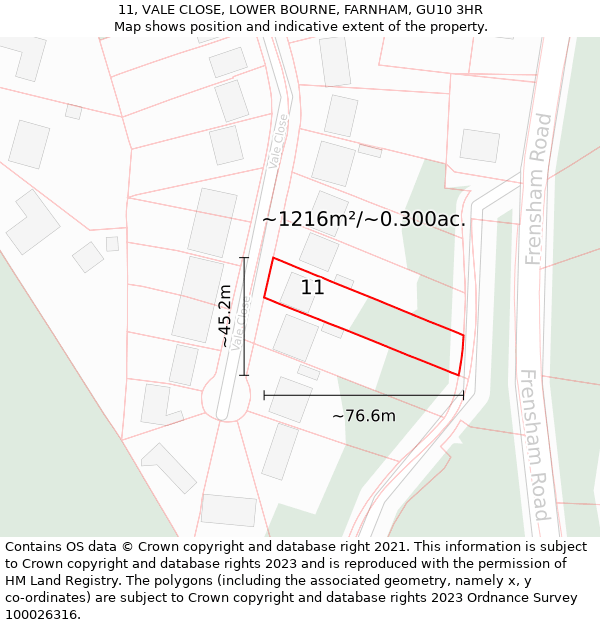 11, VALE CLOSE, LOWER BOURNE, FARNHAM, GU10 3HR: Plot and title map