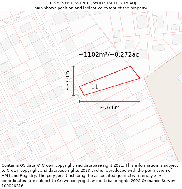 11, VALKYRIE AVENUE, WHITSTABLE, CT5 4DJ: Plot and title map