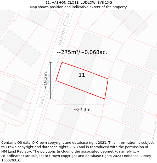 11, VASHON CLOSE, LUDLOW, SY8 1XG: Plot and title map