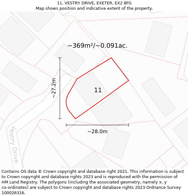 11, VESTRY DRIVE, EXETER, EX2 8FG: Plot and title map