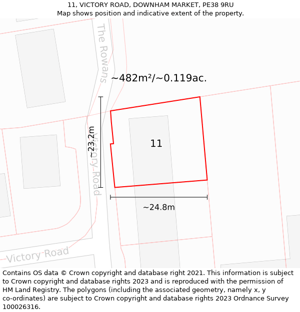 11, VICTORY ROAD, DOWNHAM MARKET, PE38 9RU: Plot and title map