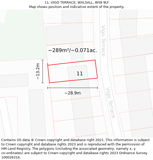 11, VIGO TERRACE, WALSALL, WS9 9LF: Plot and title map