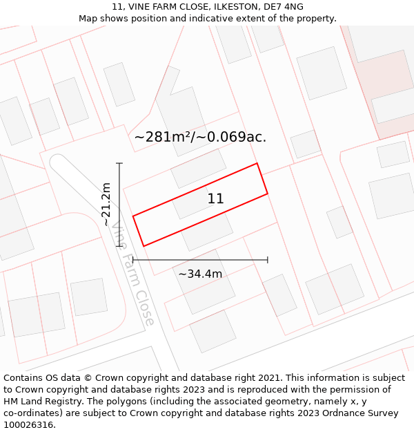 11, VINE FARM CLOSE, ILKESTON, DE7 4NG: Plot and title map