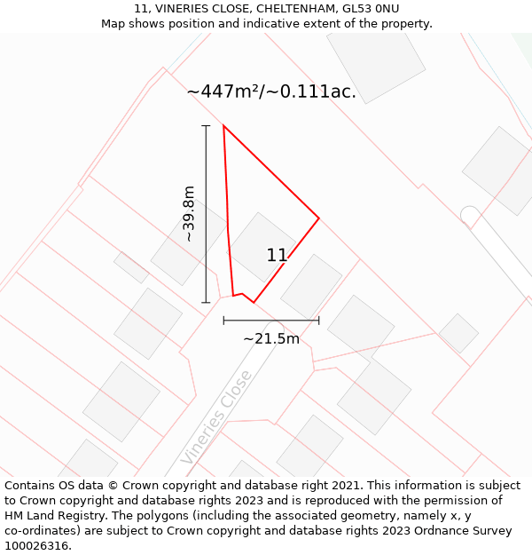 11, VINERIES CLOSE, CHELTENHAM, GL53 0NU: Plot and title map