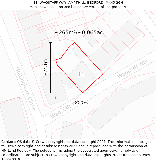 11, WAGSTAFF WAY, AMPTHILL, BEDFORD, MK45 2GH: Plot and title map