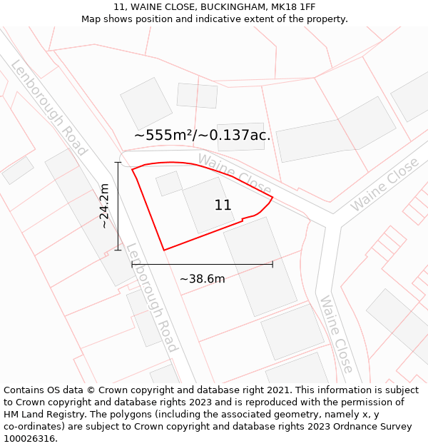 11, WAINE CLOSE, BUCKINGHAM, MK18 1FF: Plot and title map