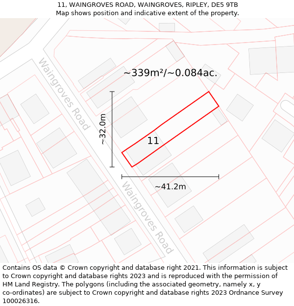 11, WAINGROVES ROAD, WAINGROVES, RIPLEY, DE5 9TB: Plot and title map