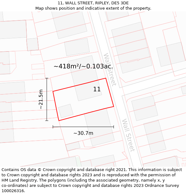 11, WALL STREET, RIPLEY, DE5 3DE: Plot and title map