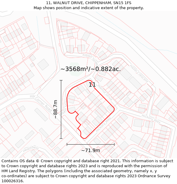 11, WALNUT DRIVE, CHIPPENHAM, SN15 1FS: Plot and title map