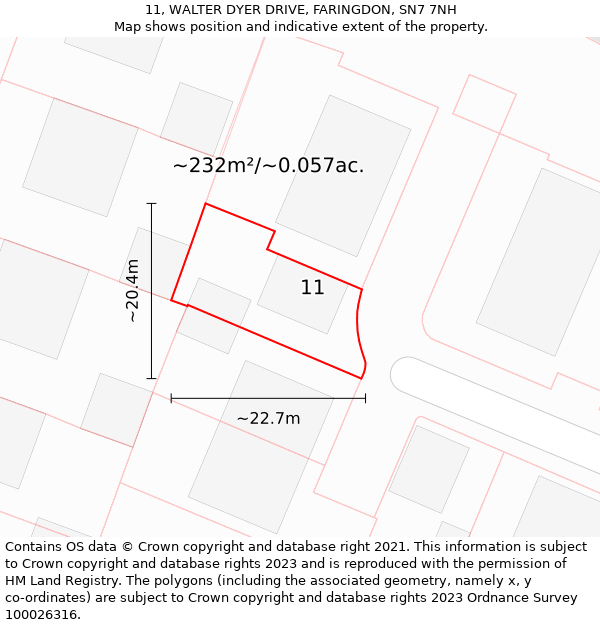 11, WALTER DYER DRIVE, FARINGDON, SN7 7NH: Plot and title map