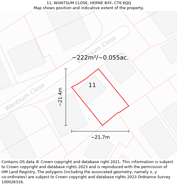 11, WANTSUM CLOSE, HERNE BAY, CT6 6QQ: Plot and title map