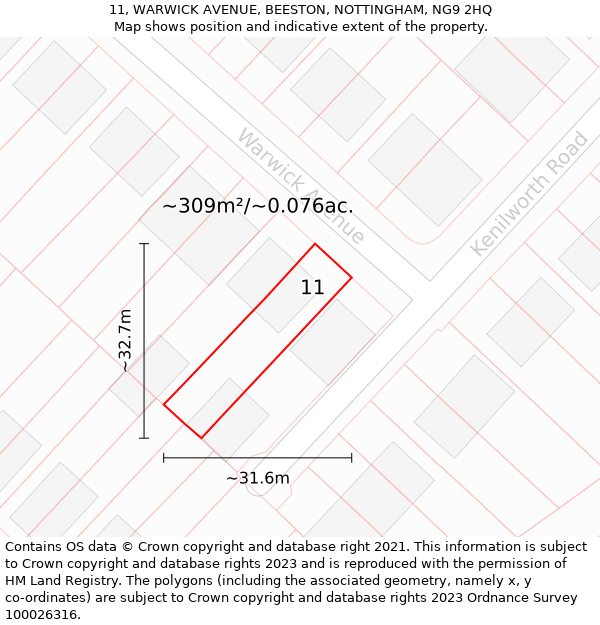 11, WARWICK AVENUE, BEESTON, NOTTINGHAM, NG9 2HQ: Plot and title map