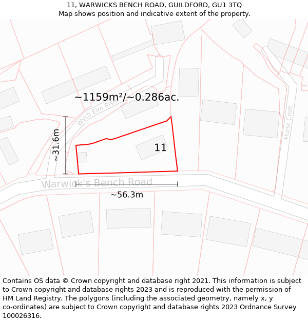 11, WARWICKS BENCH ROAD, GUILDFORD, GU1 3TQ: Plot and title map