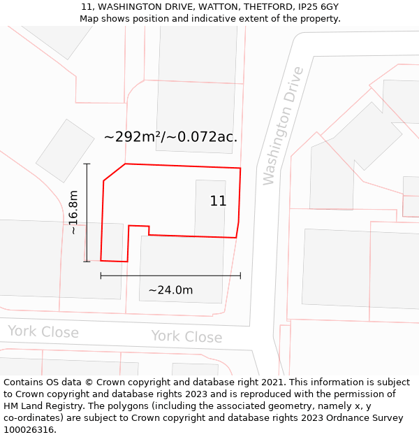 11, WASHINGTON DRIVE, WATTON, THETFORD, IP25 6GY: Plot and title map