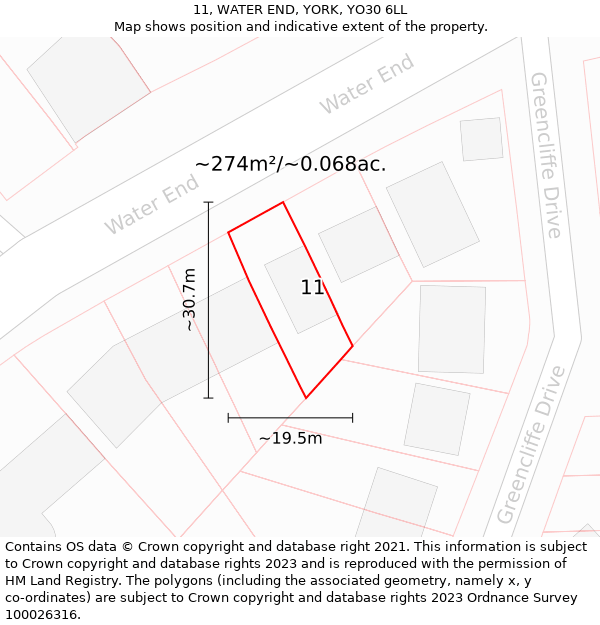 11, WATER END, YORK, YO30 6LL: Plot and title map