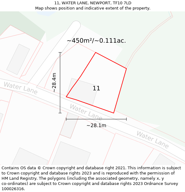 11, WATER LANE, NEWPORT, TF10 7LD: Plot and title map