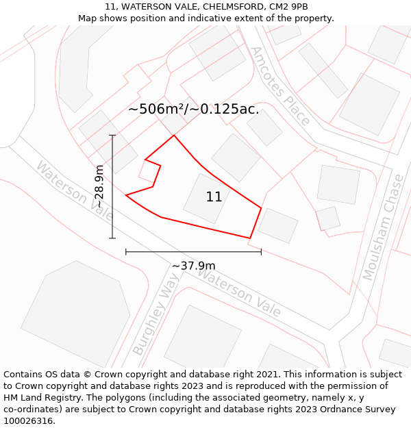 11, WATERSON VALE, CHELMSFORD, CM2 9PB: Plot and title map