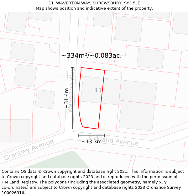 11, WAVERTON WAY, SHREWSBURY, SY3 5LE: Plot and title map