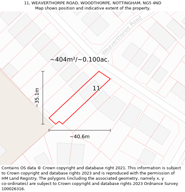 11, WEAVERTHORPE ROAD, WOODTHORPE, NOTTINGHAM, NG5 4ND: Plot and title map