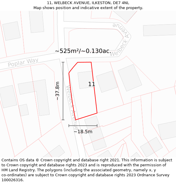 11, WELBECK AVENUE, ILKESTON, DE7 4NL: Plot and title map