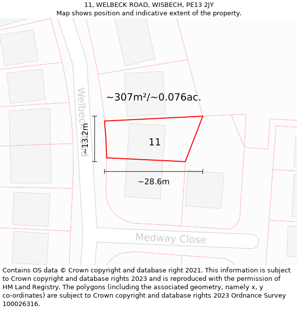 11, WELBECK ROAD, WISBECH, PE13 2JY: Plot and title map