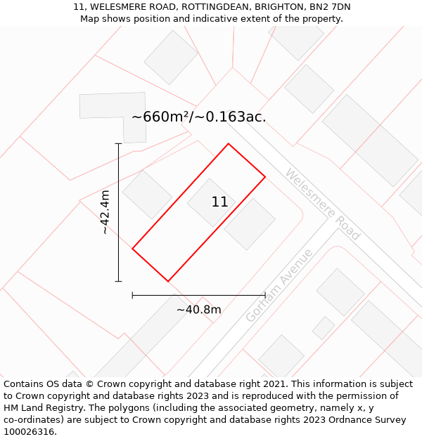 11, WELESMERE ROAD, ROTTINGDEAN, BRIGHTON, BN2 7DN: Plot and title map