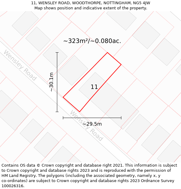 11, WENSLEY ROAD, WOODTHORPE, NOTTINGHAM, NG5 4JW: Plot and title map