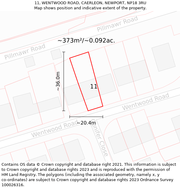 11, WENTWOOD ROAD, CAERLEON, NEWPORT, NP18 3RU: Plot and title map