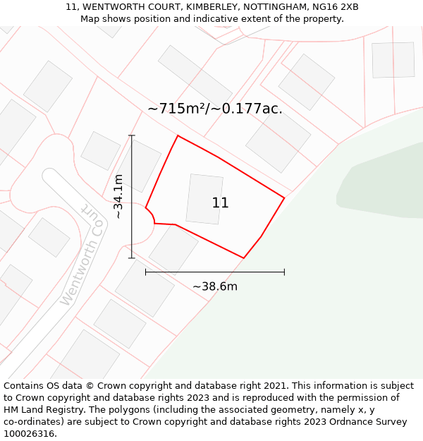 11, WENTWORTH COURT, KIMBERLEY, NOTTINGHAM, NG16 2XB: Plot and title map