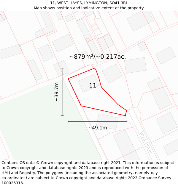 11, WEST HAYES, LYMINGTON, SO41 3RL: Plot and title map