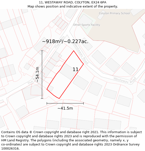 11, WESTAWAY ROAD, COLYTON, EX24 6PA: Plot and title map