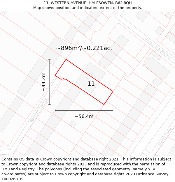 11, WESTERN AVENUE, HALESOWEN, B62 8QH: Plot and title map