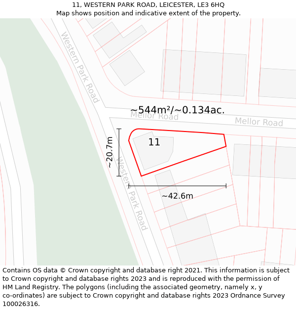11, WESTERN PARK ROAD, LEICESTER, LE3 6HQ: Plot and title map
