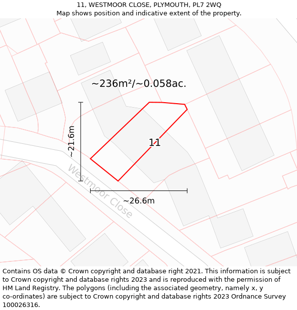 11, WESTMOOR CLOSE, PLYMOUTH, PL7 2WQ: Plot and title map