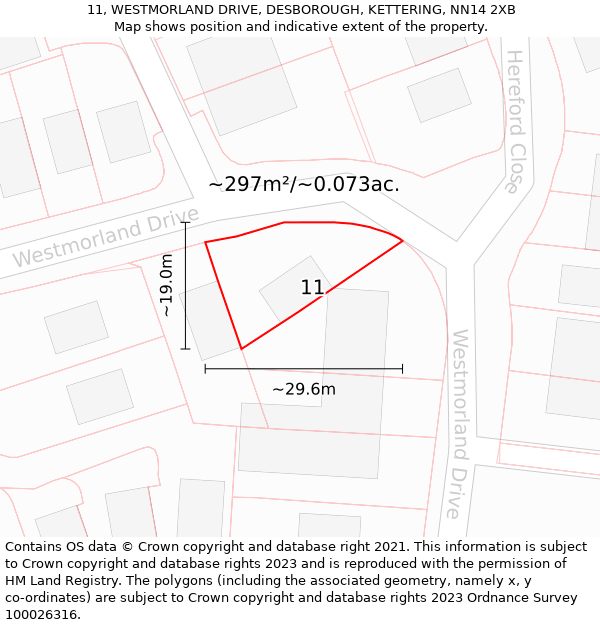 11, WESTMORLAND DRIVE, DESBOROUGH, KETTERING, NN14 2XB: Plot and title map