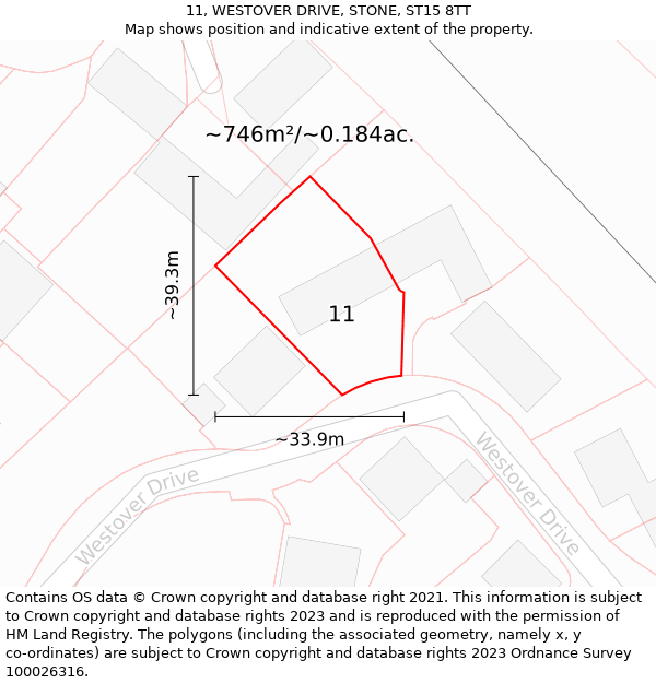 11, WESTOVER DRIVE, STONE, ST15 8TT: Plot and title map