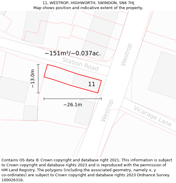 11, WESTROP, HIGHWORTH, SWINDON, SN6 7HJ: Plot and title map