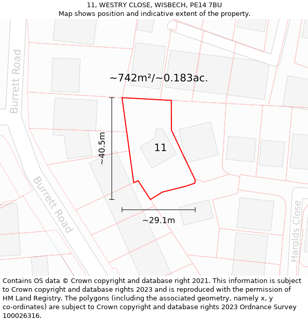 11, WESTRY CLOSE, WISBECH, PE14 7BU: Plot and title map