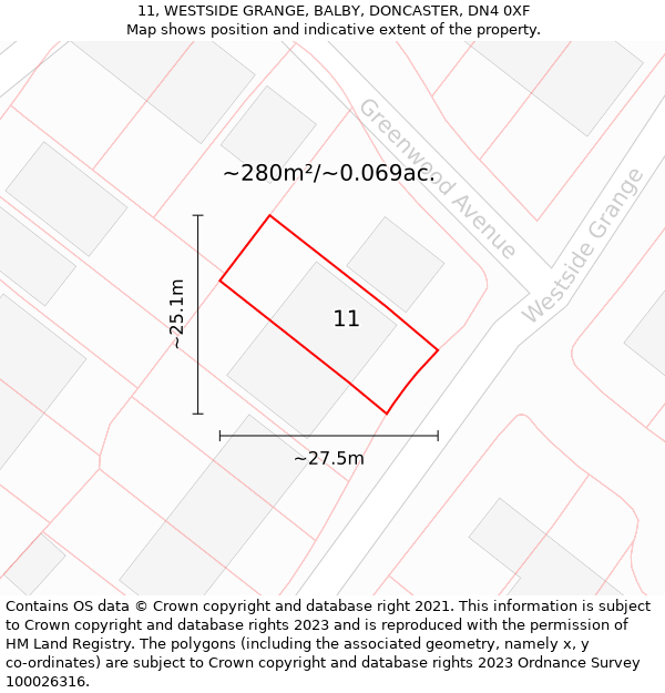 11, WESTSIDE GRANGE, BALBY, DONCASTER, DN4 0XF: Plot and title map