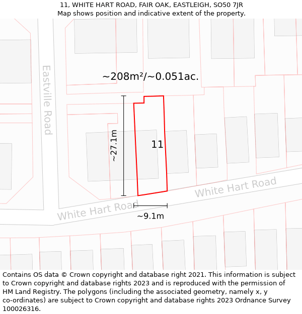 11, WHITE HART ROAD, FAIR OAK, EASTLEIGH, SO50 7JR: Plot and title map