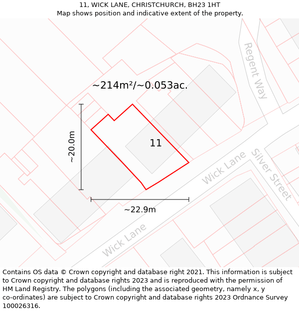 11, WICK LANE, CHRISTCHURCH, BH23 1HT: Plot and title map