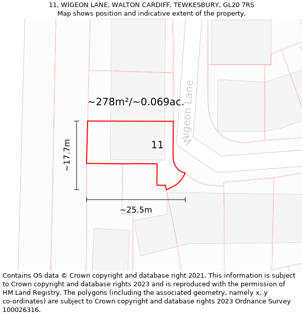 11, WIGEON LANE, WALTON CARDIFF, TEWKESBURY, GL20 7RS: Plot and title map