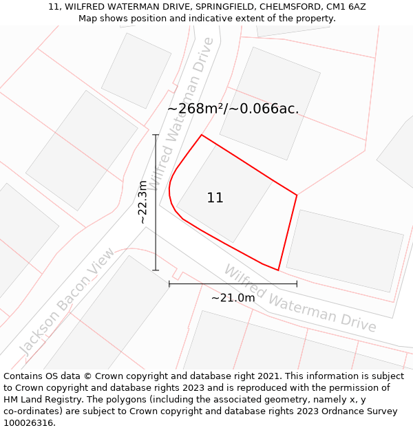 11, WILFRED WATERMAN DRIVE, SPRINGFIELD, CHELMSFORD, CM1 6AZ: Plot and title map