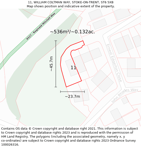 11, WILLIAM COLTMAN WAY, STOKE-ON-TRENT, ST6 5XB: Plot and title map